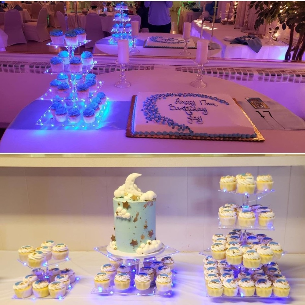 NWT Blue LED 4 Tiered Cupcake Stand